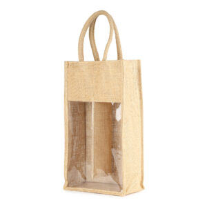 2-Bottle Jute Wine Bag with PVC Clear Front DRW0994475