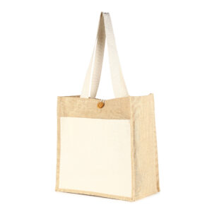Natural Jute Cotton Pocket Bag with Button Closure – Small Size DRJ21442